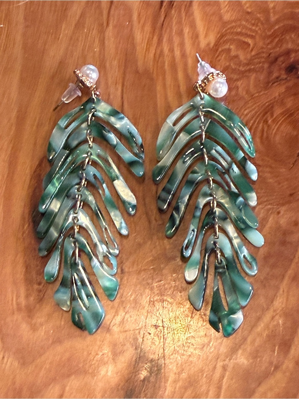 Green Leaf Cascade Drop Earrings